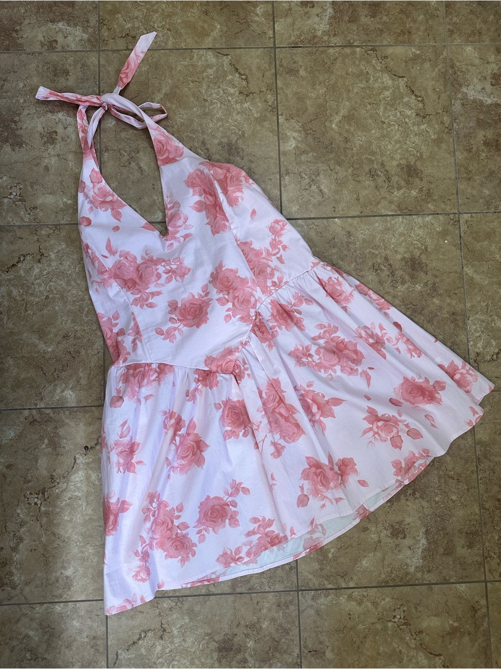 NWT Wild Fable Mini Skater Halter Dress Women's Medium Pink Floral Cotton XL